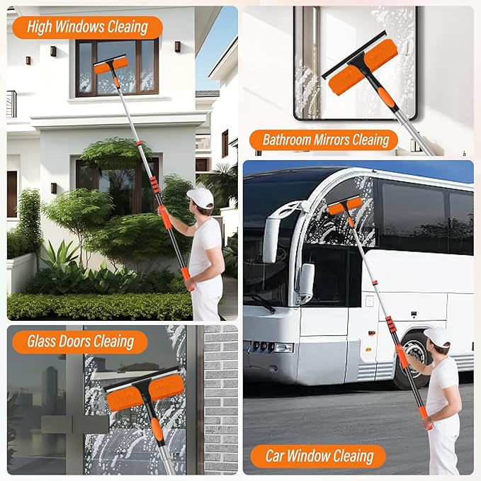 30FT High Window Cleaning Kit with Pole2 in 1 Window Squeegee for Window Cleaning5-24FT Professional Window Clean Pole Kit Include Replacement180°Rotatable Squeegee for Indoor/Outdoor High Windows