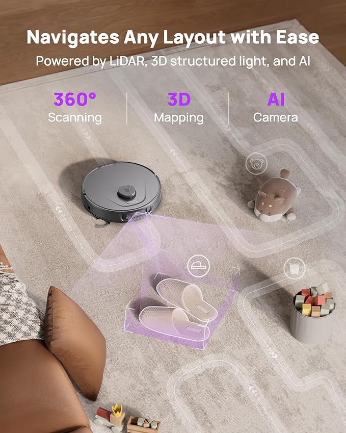3i P10 Ultra Robot Vacuum and Mop Combo 18000 Pa Suction Self-Emptying Auto-Extending Edge Mopping 140℉ Hot-Water Self-Cleaning LiDAR Navigation Automatic TangleCut for Pet Hair 4 Carpet Modes