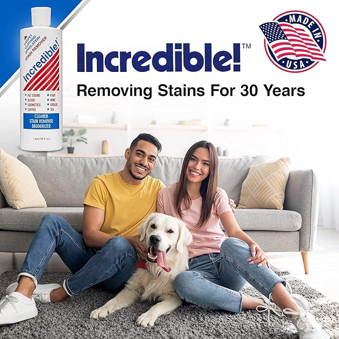 INCREDIBLE! Stain Remover - Instant Spot Remover For New and Old Stains - Blood Red Wine Coffee Urine Cosmetics Pet Stains and Odor Eliminator - Carpets Mattress Laundry 16.oz (2 Pack)