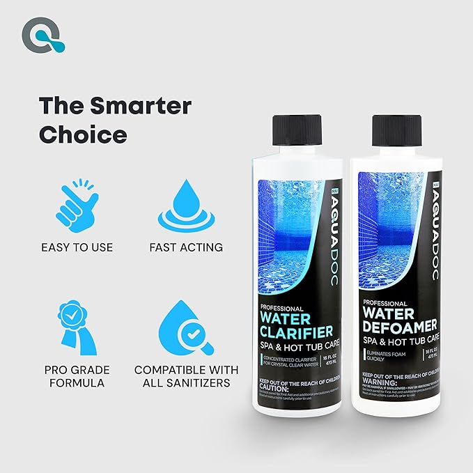AquaDoc Spa Clarifier &amp Spa Defoamer Hot Tub Chemical Kit - Includes 16oz Water Clarifier &amp 16oz Anti-Foam for Hot Tubs