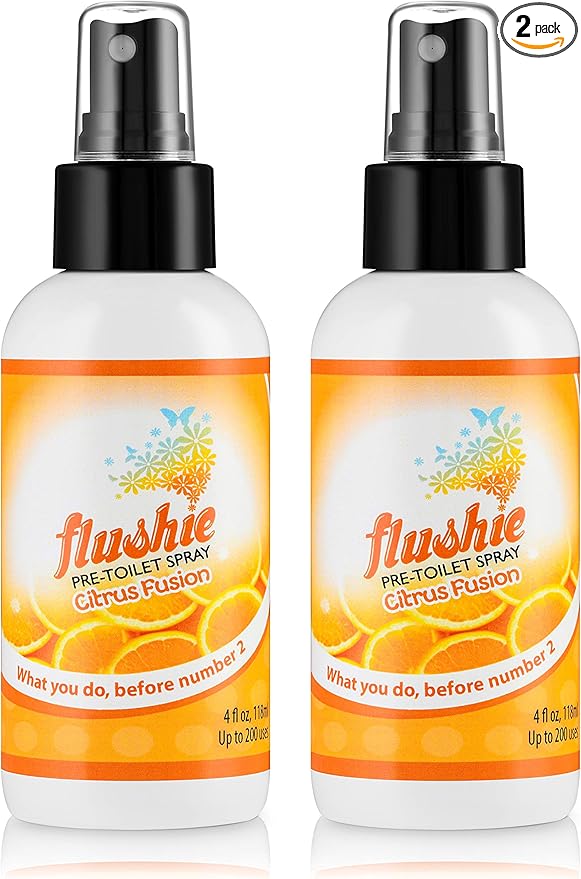 Flushie Pre-Toilet Spray for Poop Travel Size Toiletries Bathroom Spray for Poop Spray for Toilet Deodorizer Traveling Essentials Poop deodorizer Poop Odor eliminator 4oz (Citrus 2 Pack)