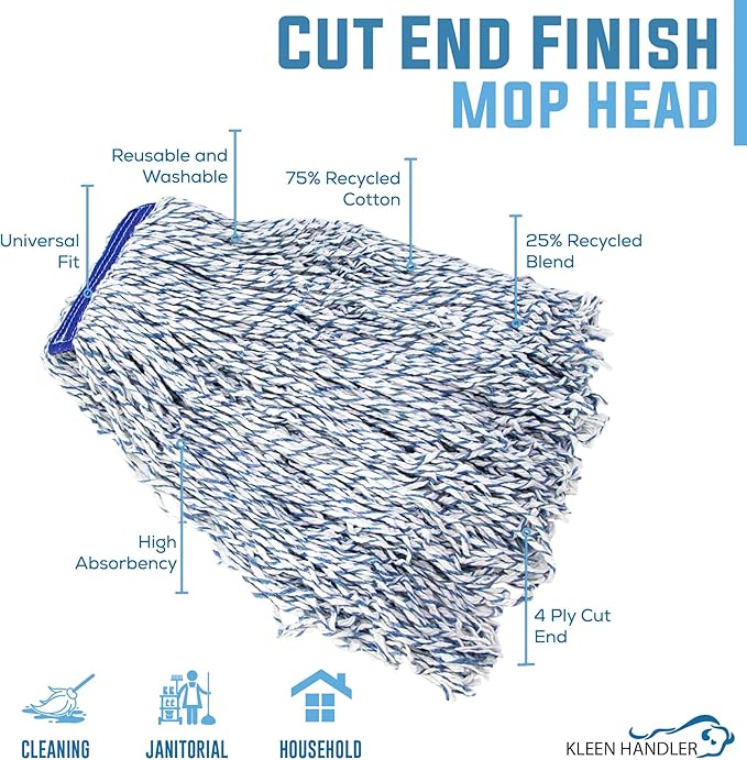 KLEEN Handler Cut End Finish Mop | 1.25 Universal Headband Maximum Absorption Finishing Mop Pack of 3