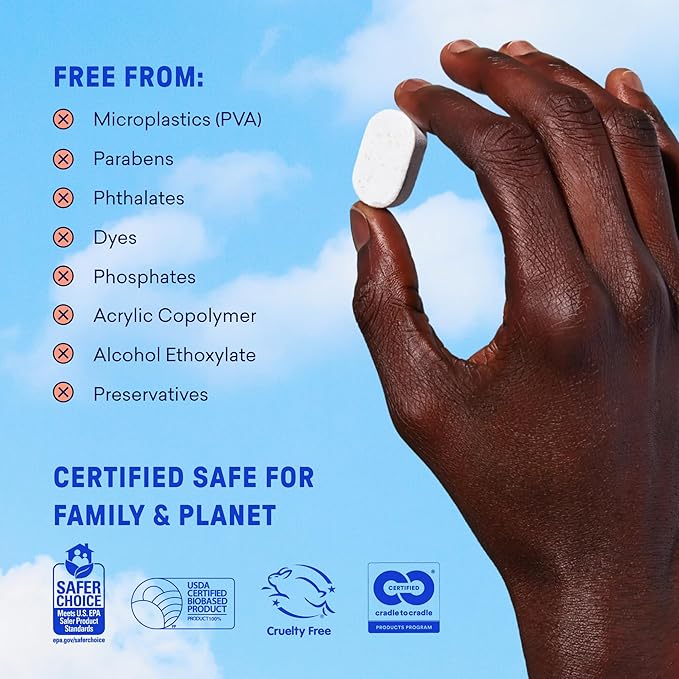BLUELAND 100% Plastic-Free Dishwasher Detergent Tablets 120 Count Lemon Zest Scent Eco Friendly Dishwashing Pods Natural USDA Certified biobased