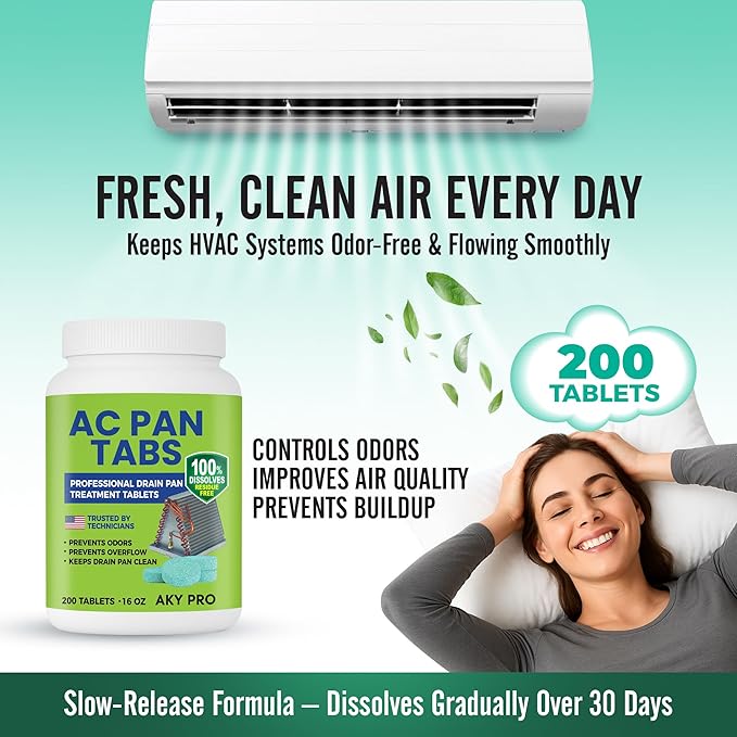 AC PAN TABS – 200 AC Drain Line Cleaner Tablets for HVAC &amp Air Conditioner Condensate Pan Preventive Maintenance Water-Soluble No-Residue &amp Prevents Overflow