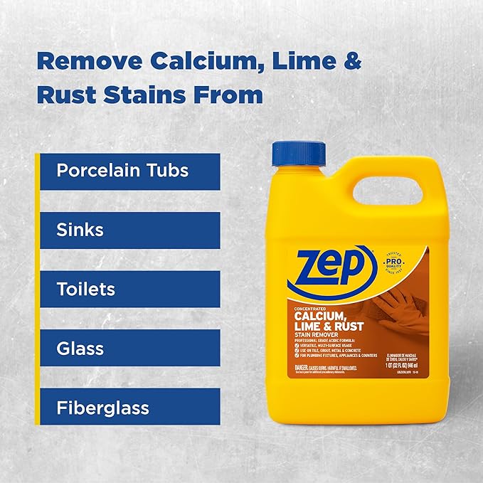 Zep Concentrated Calcium Lime and Rust Remover - 32 oz (Case of 12) - ZUCAL32 - Your Solution to Stubborn Calcium Lime and Rust Stain Removal with Ease