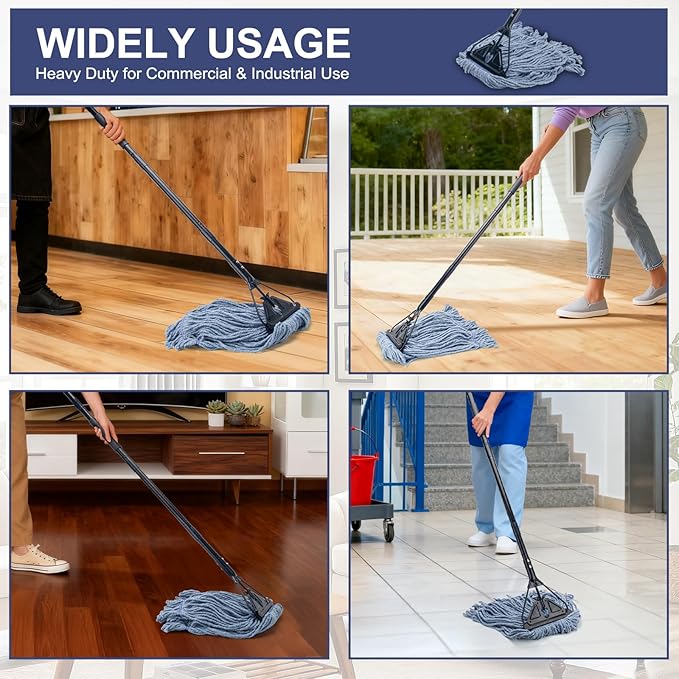 Commercial Industrial Mop for Floor Cleaning 3 Extra Large Reusable Replacement Head with 59 Long HandleHeavy Duty Looped-End String Wet Cotton Mop for HouseKitchenOfficeGarageTile Floor
