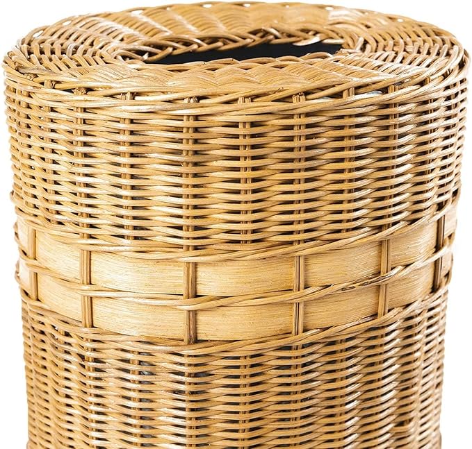 The Basket Lady Drop-in Oval Wicker Waste Basket with Removable Metal Liner Sandstone 12 L x 9.5 W x 12 H 3 Gallon Capacity