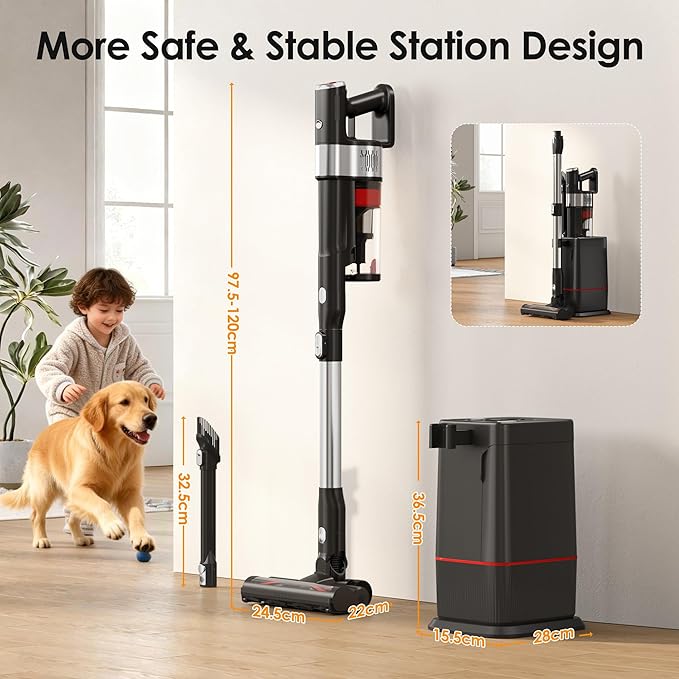 DlandHome Cordless Vacuum Cleaner Portable Rechargeable Stick Vacuum with Auto-Empty System Up to 45 Minutes Anti-Tangle Brush LED Headlights 35KPA Powerful Suction for Home Pet Hair Carpets