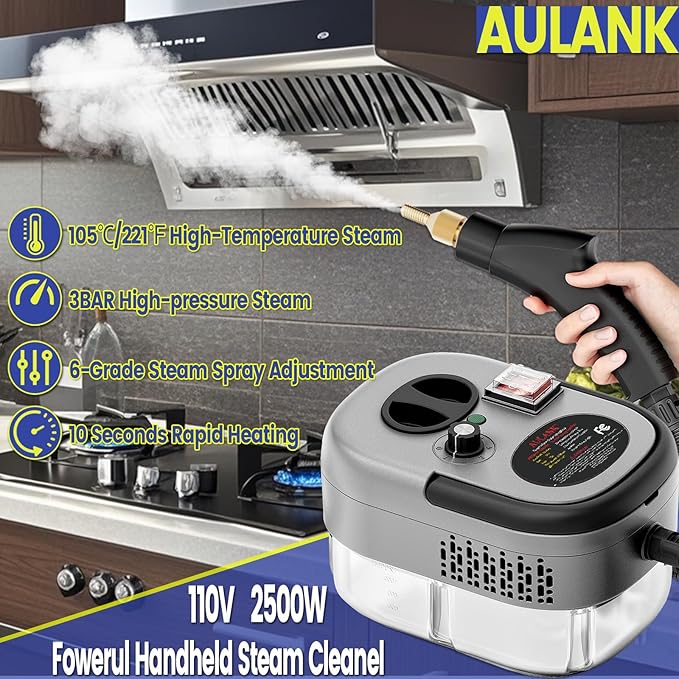 2500W Handheld Steam CleanerPortable Car Steamer For Auto DetailingHigh-Temperature and Pressure Steam Cleaner For Home Steam Cleaning Machine for FurnitureKitchenGroutFloorTile (Gray)