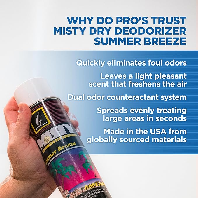 Misty Air Freshening Deodorizing Spray - Summer Breeze - 10 oz (Case of 12) 1001868 - Premium Odor Neutralizer for Smoke Organic Decay and Other Unwanted Odors