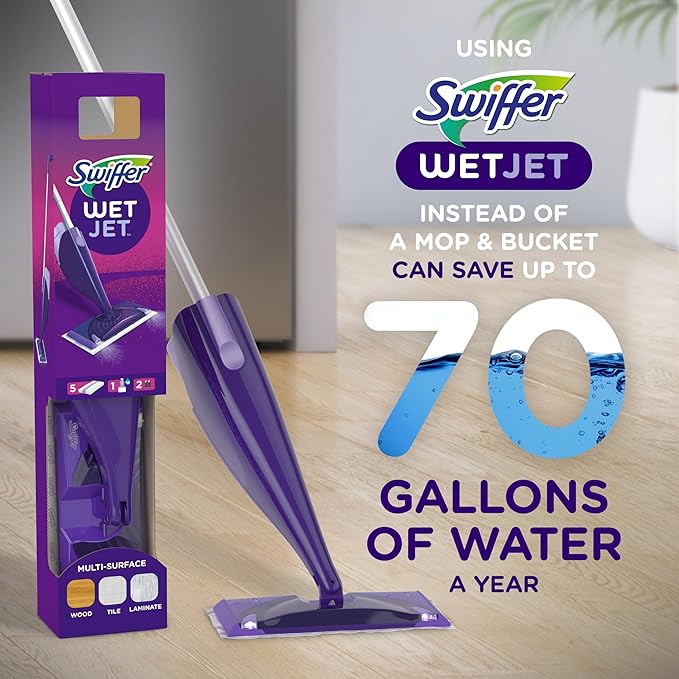 Swiffer WetJet Hardwood and Floor Spray Mop Cleaner Starter Kit Includes: 1 Power Mop 10 Pads Cleaning Solution Batteries