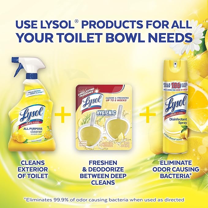 Lysol Hygienic Automatic Toilet Bowl Cleaner Lemon Breeze 2 ct (Pack of 5)