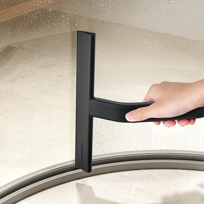 dancemoon JustHang Shower Squeegee for Glass Doors All-in-One Piece Silicone Squeegee with Built-in Hook for Bathroom Window Mirror Tile Wall Car Streak-Free Bathroom Cleaner Tool10 Inch Black