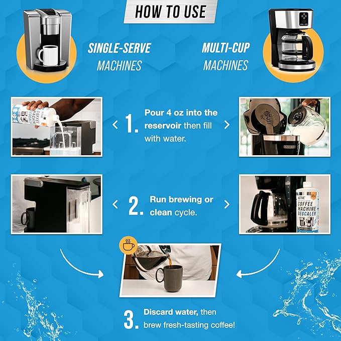 ACTIVE Coffee Machine Descaler and Disposal Cleaner Tablets - Includes 32oz Coffee Maker Cleaner and 24ct Garbage Disposal Tablets