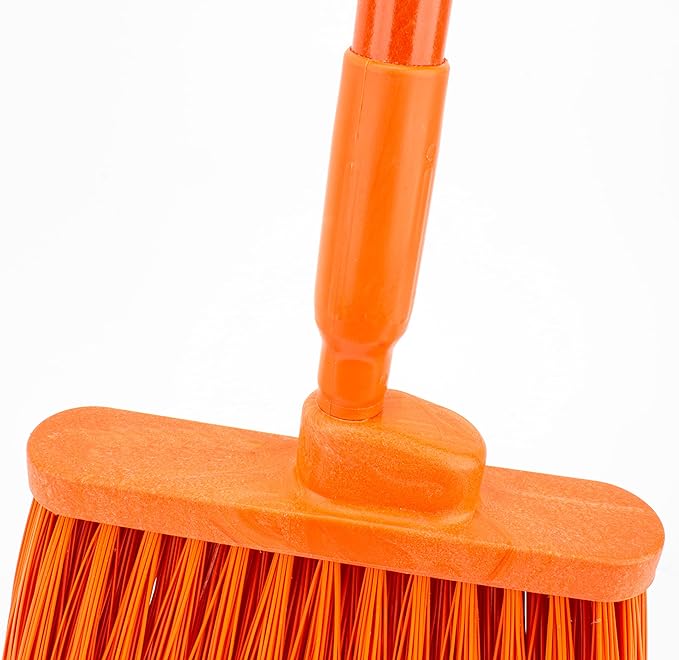 SPARTA 41082EC24 Plastic Color Coded Broom Flagged Bristles Long Broom With Angled Head For Large Debris 56 Inches Orange