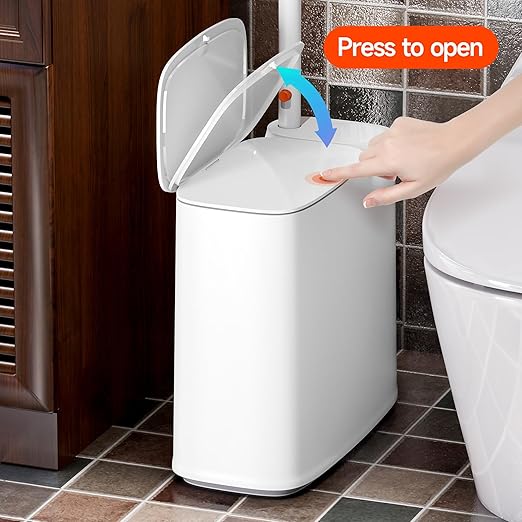 CTIME Family Bathroom Trash Can Set Includes a 2-Gallon Clean Trash Bin with a Toilet Brush 12 pre-Soaked Disposable Brush Heads a Small Bathroom Trash Can with Lid and a Smart Trash can.