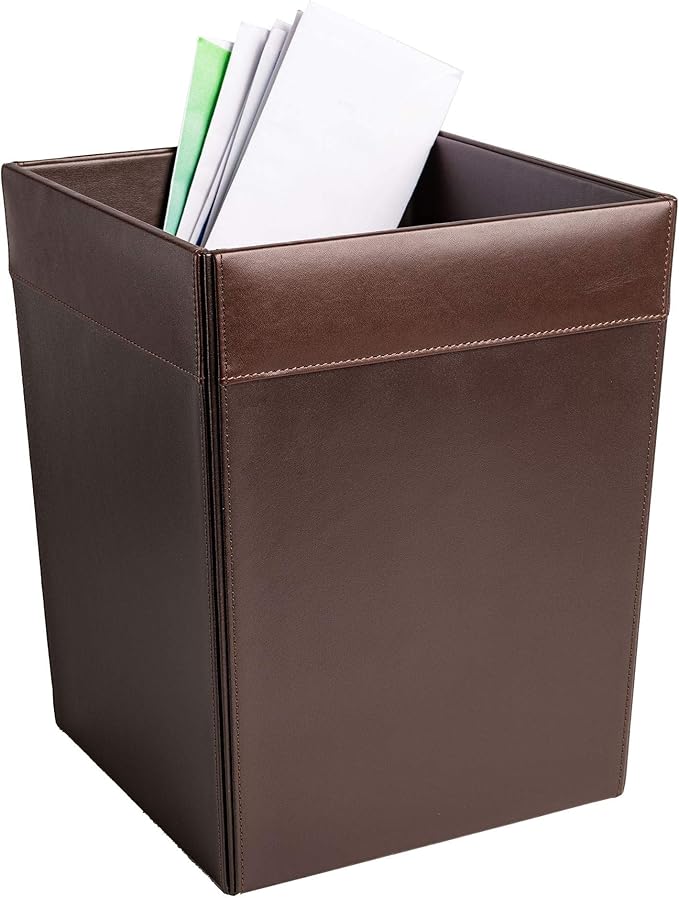 Dacasso Chocolate Brown Leather Waste Basket