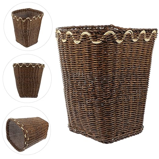 TOYANDONA Woven Waste Basket Rustic Style Desktop Trash Can for Office Bathroom Compact Natural Storage Bin for Recycling and Waste Disposal