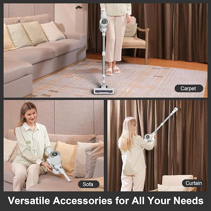 Cordless Stick Vacuum Cleaner 30KPa Handheld 2200mAh Rechargeable Battery Lightweight Small Vac Electirc Broom 40Mins Runtime for Home Hard Floor Carpet Pet Hair Cleaning LED Screen