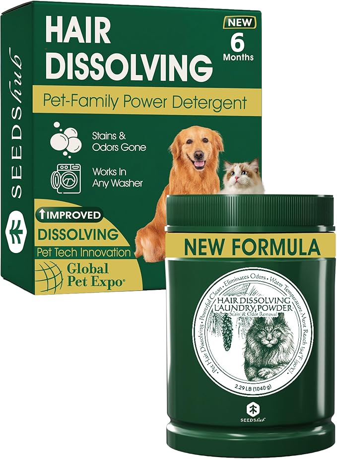 Pet Hair Remover for Laundry - Dog &amp Cat Upgraded Higher Hair Dissolution Detergent + Stain Remover 6-Month Supply HE/Top/Front-Load Compatible Removes Residue &amp Odors Septic Safe