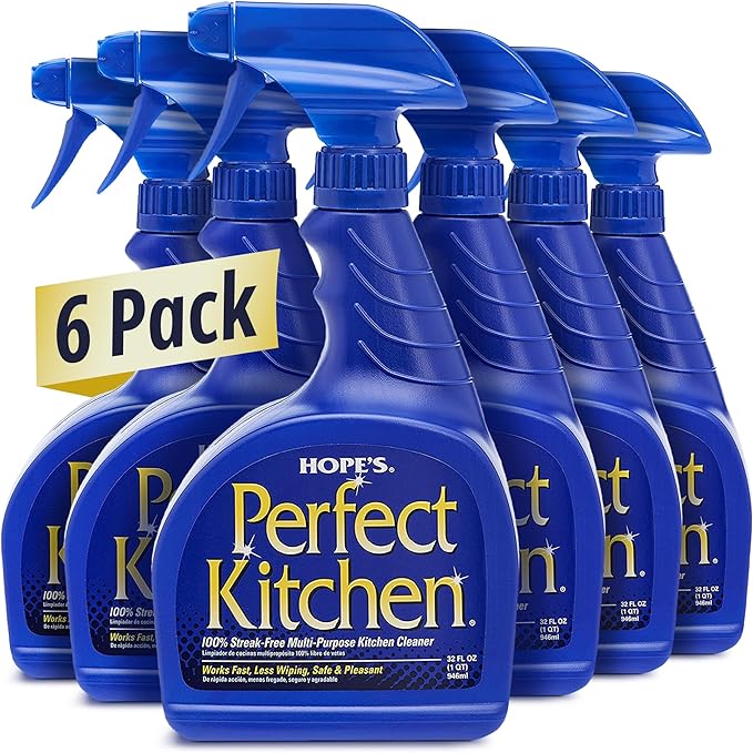 HOPE'S Perfect Kitchen Cleaner Spray - 32 Oz No-Residue All Purpose Cleaning Spray - Multisurface Degreaser for Counters Stoves Microwaves and More - Pet and Home Safe - Pack of 6