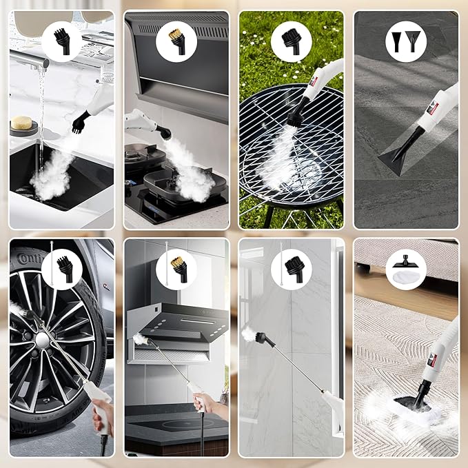 1L Handheld Steam Cleaner for Home and Kitchen Cleaning 2500W 15s Fast-Heating &amp 3 Speeds Portable Steam Cleaner Multi-Surface Deep Cleaning Supplies for Surface Corner Crevice (110V White)