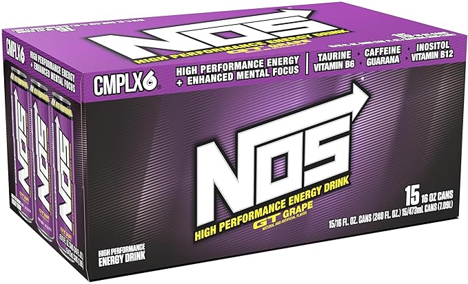 NOS GT Grape: High Performance Energy Drink. 16 Fl oz | Pack of 15