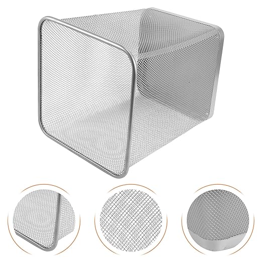 Metal Office Trash Can Small Square Silver Iron Mesh Waste Basket Bottom Paper Bin for Bathroom Bedroom Kitchen Living Storage