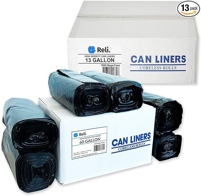 Reli. Trash Bags 55-60 Gal (150 Bags) &amp 13 Gal Trash Bags (1000 Bags)