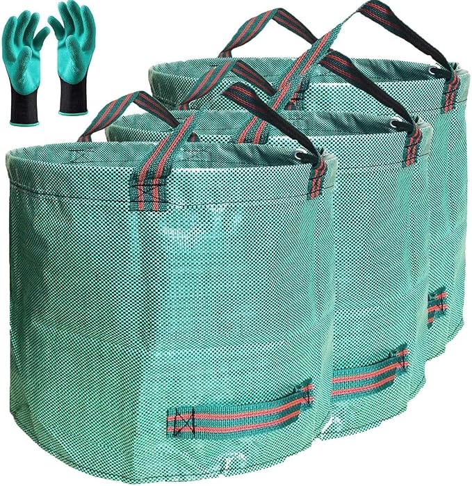 Professional 3-Pack 72 Gallon Big Lawn Garden Bags (D26H30 in) Reusable Yard Waste Bags with Gardening Gloves for PruningLeaf BagYard DebrisLawn WeedsGrass ClippingsHedge Trimmings Bag 4 Handles