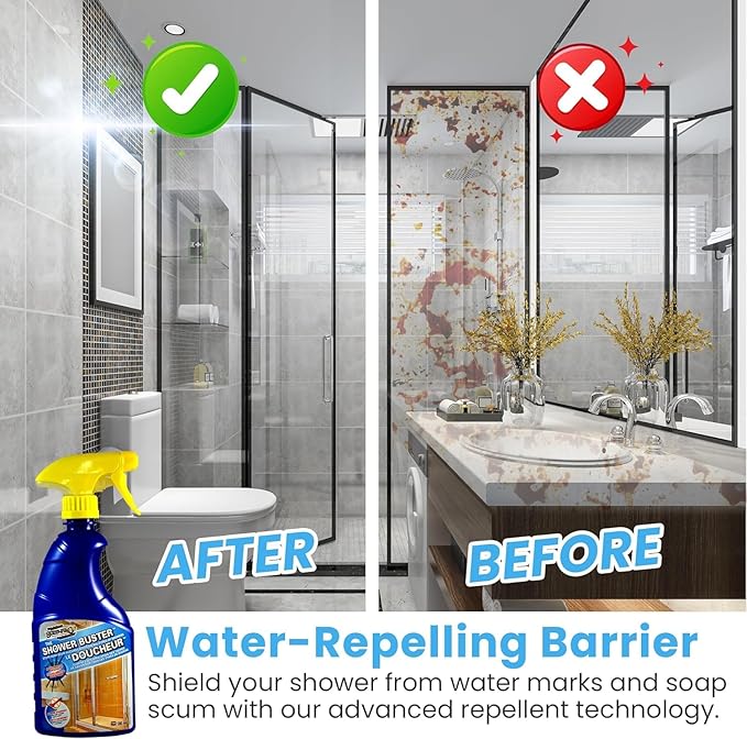 Shower Cleaner Buster Spray - all Types of Surfaces Shower Glass Cleaner Stop Soap Scum &amp Water Stain (2 x 500 ML / 16.9 OZ)