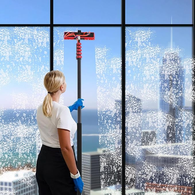 23.62FT Water Fed Pole Kit Solar Panel Cleaning Brush Solar Panel Cleaning Kit Cleaner Tool with 65.62ft Hose and Adjustable Angle Brush Head Outdoor Window Washing Equipment Tool Kit