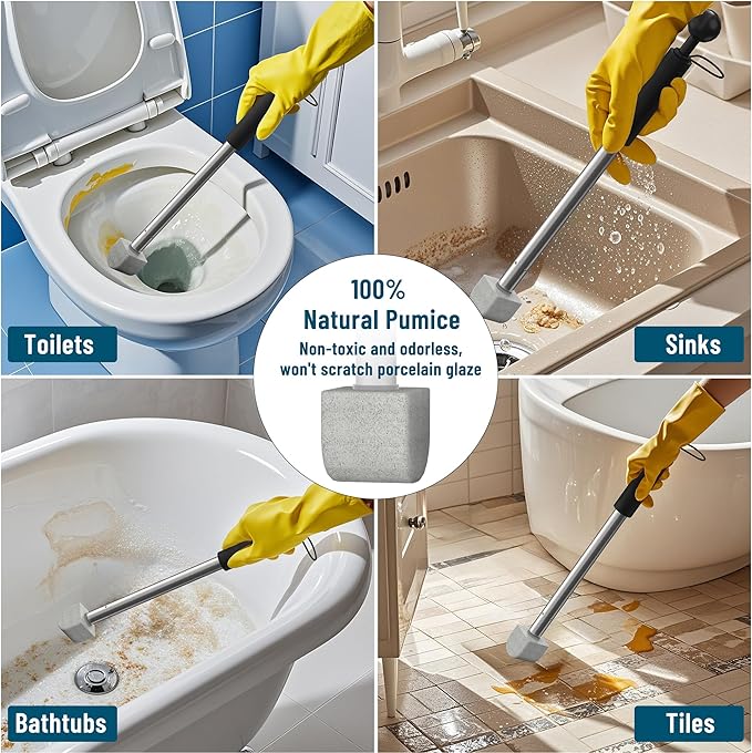 2026 New Pumice Toilet Cleaner 17inch with Handle - Toilet Pool &amp Tub Hard Water Stain Remover (1handle+8pumice)