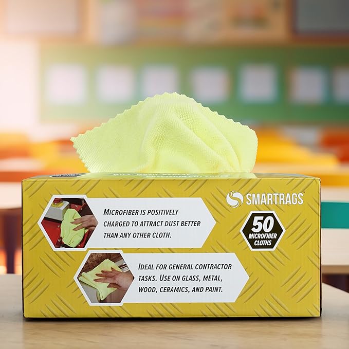 Arkwright Smart Rags Microfiber Cleaning Cloths Pack of 50 in a Box Lint Free 180 GSM Reusable Towels for Auto Office and Household Cleaning 12 x 12 in Yellow