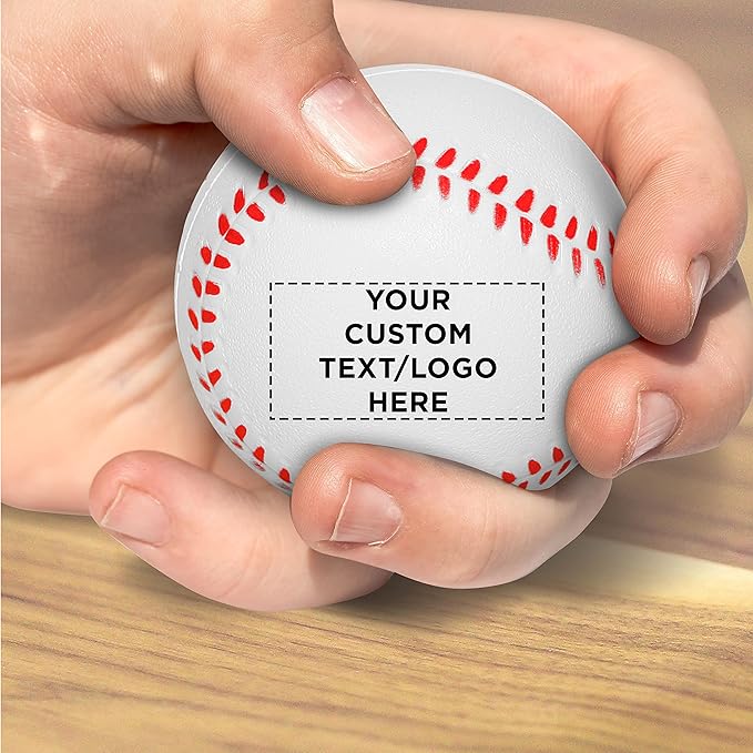DISCOUNT PROMOS Custom Baseball Shaped Squeeze Balls Set of 10 Personalized Bulk Pack - Perfect for Promotional Giveaways - White