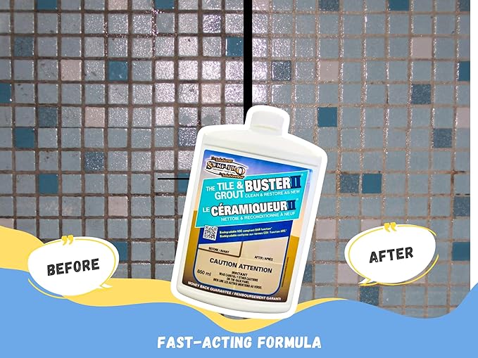 Tile and Grout Buster Cleaner 850 ml (28 oz) – Heavy-Duty Tile &amp Grout Stain Remover for Bathroom Kitchen Shower &amp Floors – For Ceramic Porcelain Stone &amp More – Made in Canada