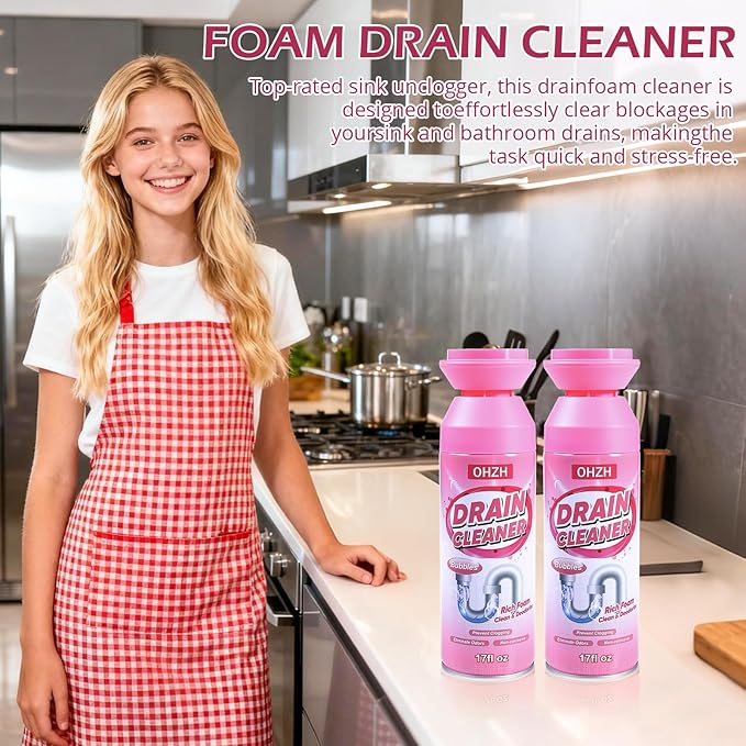 Foaming Drain CleanerDrain Clog Remover –Sink Cleaner and DeodorizerFoaming Cleaners for Kitchen Sinks Shower DrainsTub (2pcs)