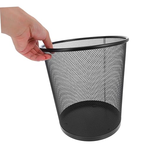 GLEAVI 2pcs Stable Iron Material Round Wastebasket Trash Can for Living Room Storage Holder Black