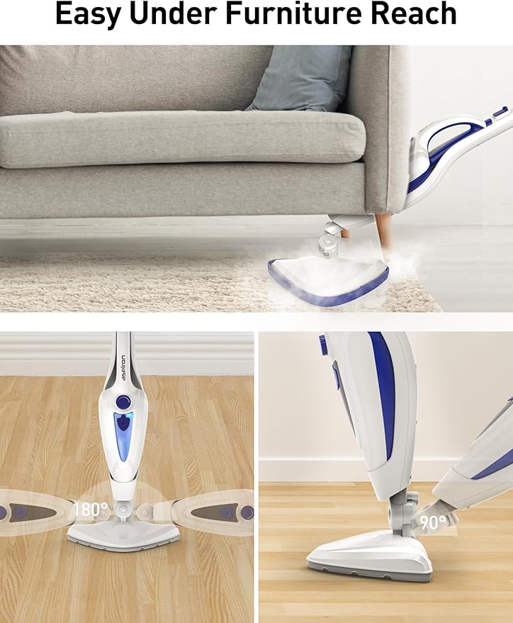 12-in-1 Steam Mop Fast 15-Sec Heat-Up 1500W Detachable Handheld Steam Cleaner with 2 Dirt Grip Pads Removes 99.99% Stubborn Stains for Hardwood Floors Clothes Windows Tiles Furniture White