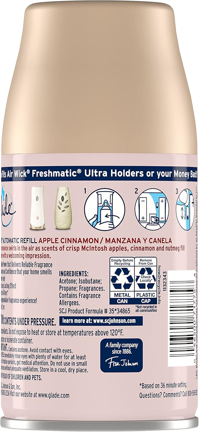 Glade Automatic Spray Refill Air Freshener for Home and Bathroom Apple Cinnamon 6.2 Oz (Pack of 4)