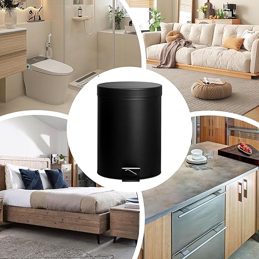 Trash Bin Waste Basket with Lid and Foot Pedal Stainless Shell Trash Can Slide-Out Inner Pail with Easy Clean Mechanism Waste Disposal Unit for Kitchen Bedroom Apartment Hotel Garage Dorm Car