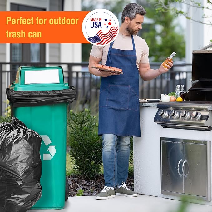 Delxo 55-60 Gallon Black Trash Bags 150 Count – Medium Duty Contractor Garbage Bags Thick Durable &amp Puncture-Resistant Plastic – Made in USA for Kitchen Yard Office &amp Party