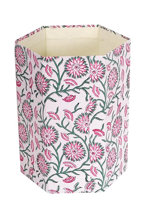 Handmade Cotton Paper Waste Basket Stylish Trash Can for Home or Office (1 White Pink SUNFLOWAR)