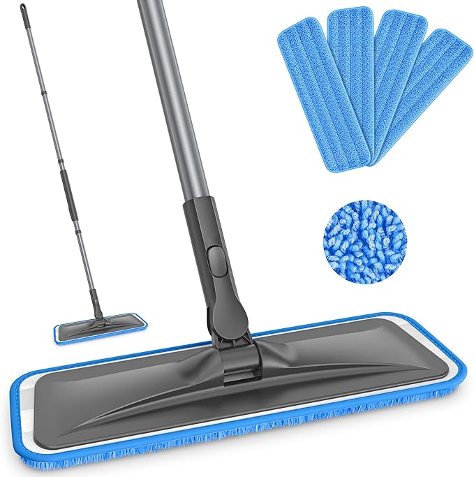 Microfiber Mops for Floor Cleaning - BPAWA Flat Floor Mop with 8 Reusable Washable Mop Pads fit for Swiffer Powermop Dust Mop for Hardwood Laminate Tile Wood Ceramic Vinyl Wall Floors
