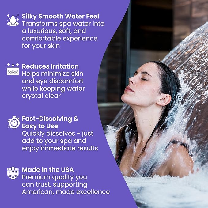 Spa Water Softener for Hot Tubs - 1.5 lb Made in USA | Fast-Dissolving Powder for Silky Smooth Water | Hot Tub Spa Softener Additive Compatible with Chlorine Bromine Mineral Biguanide