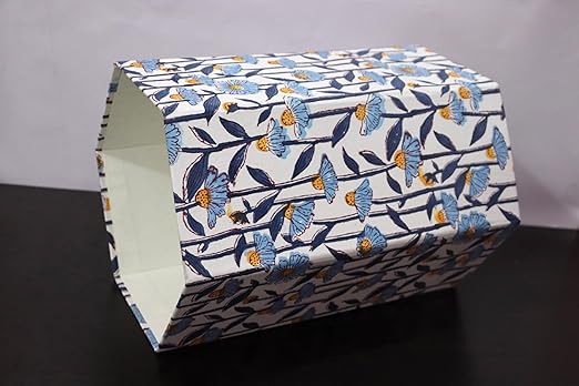 Generic Floral Hand Block Print Paper Dustbin Cotton Printed Wastebasket Indian Vintage Home Decor Hotel Room Decor (1 Green Blue Bell)