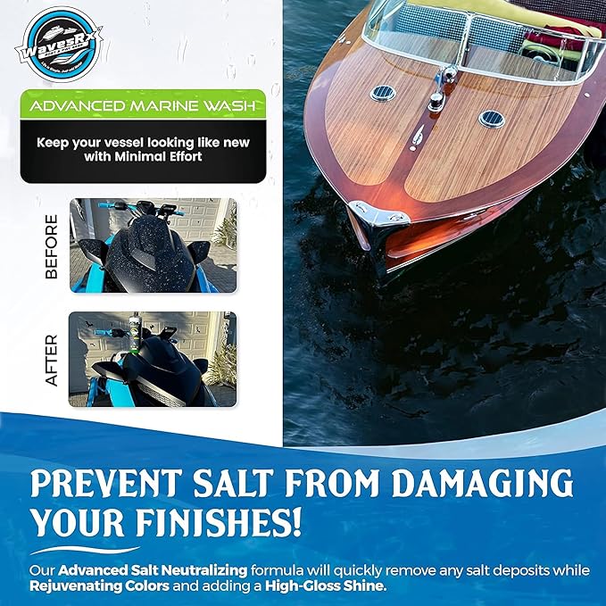WAVESRX Salt Neutralizing Boat Soap &amp Jet Ski Wash with SiO2 Surface Protection (EpicWash+) Marine Grade Cleaner Removes Salt &amp Contaminants Protective Ceramic Coating Prevents UV Damage