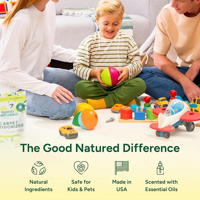 Good Natured Brand | Carpet Deodorizer &amp Freshener Powder | 47 oz Pet Odor Eliminator for Strong Odor &amp Pet Urine | Fresh Natural Lemon &amp Eucalyptus Scent | Safe for Homes with Pets
