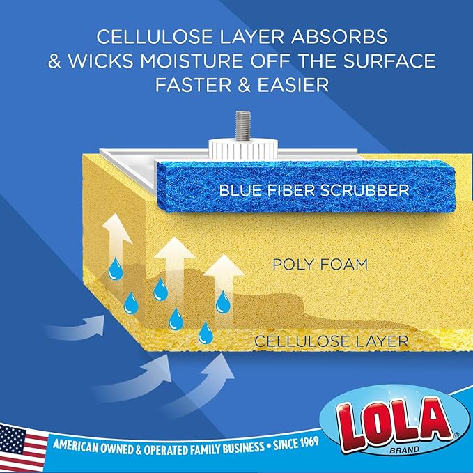 LOLA Squeezematic Butterfly Automatic Sponge Mop 4 Mop Heads - 2 Foam w/ Cellulose Layer &amp 2 All Foam 9 Head w/ Scuff Remover