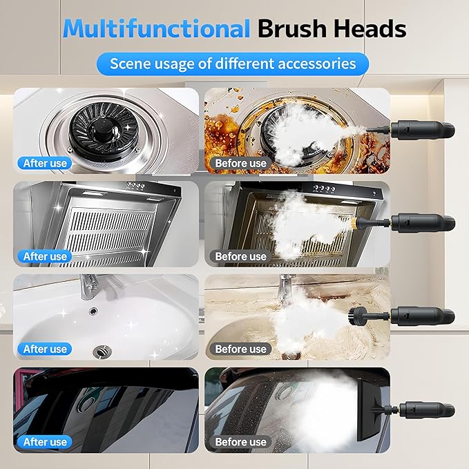 Pressurized Handheld Steam Cleaner 2500W 54oz Large-Capacity Steamer with 3-Level Adjustable Steam 15s Heat-Up &amp 15Pcs Accessories – for Car Tile Grout Couch Floor Bed Dirt Furniture